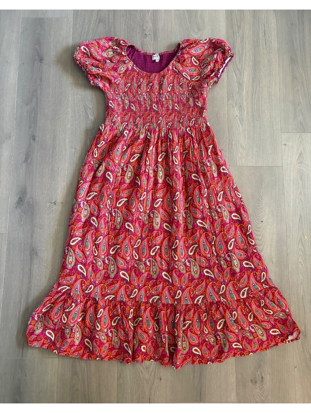 Blueberi Boulevard Paisley Tiered Maxi Dress Medium Pink Boho Cottagecore